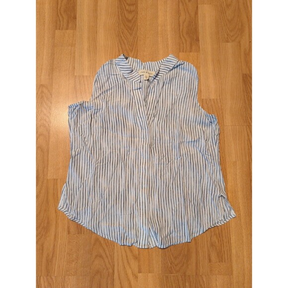 Cloth & Stone Blouse Top Womens Small Striped Rayon Sleeveless Button Up - Picture 2 of 9